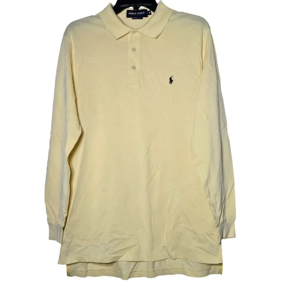 Polo Golf Ralph Lauren Mens Yellow Long Sleeve Polo Shirt Size Medium‎ Preppy